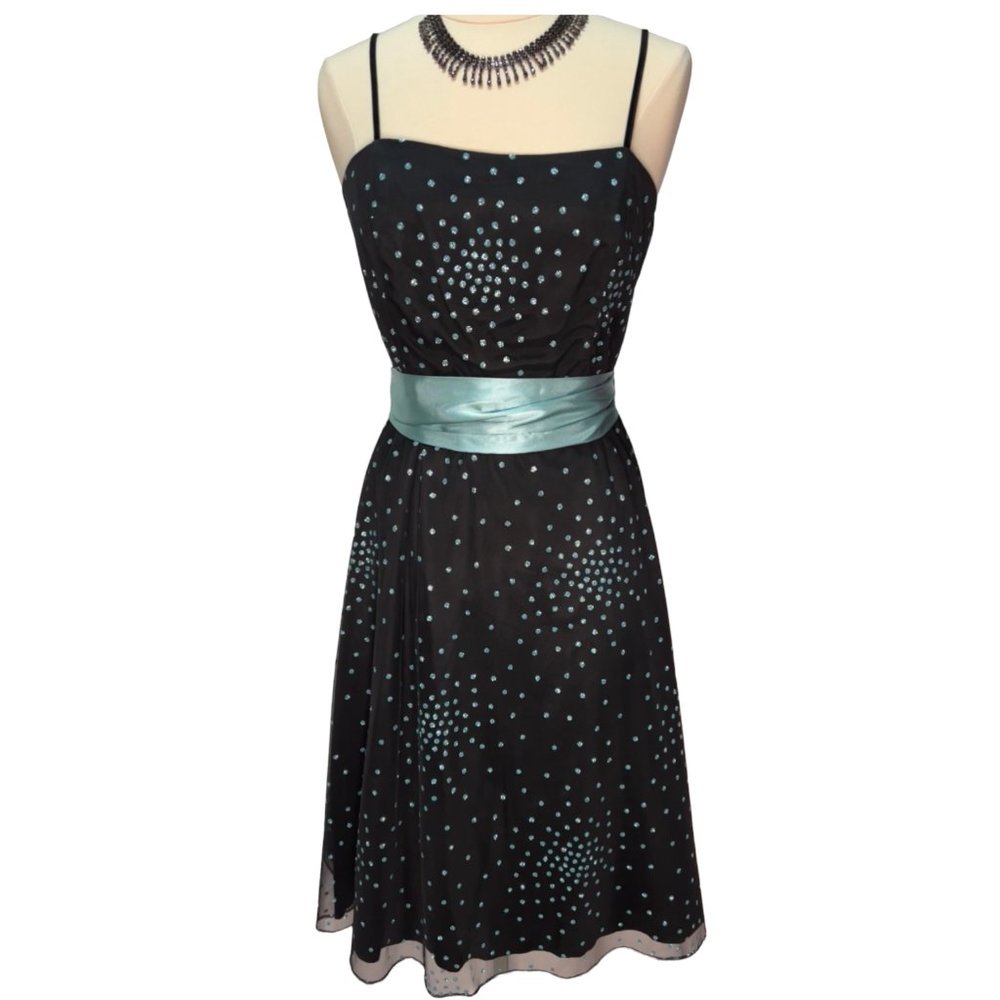 Black and turquoise party dress